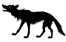 A small silhouette of the Wolf, prowling with his head raised and his jaws open, the second of the three.