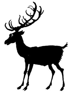 The Sheep, the Wolf, and the Stag — A silhouette of the Stag standing tall under a great spread of antlers, completing the set of three figures from the fable.