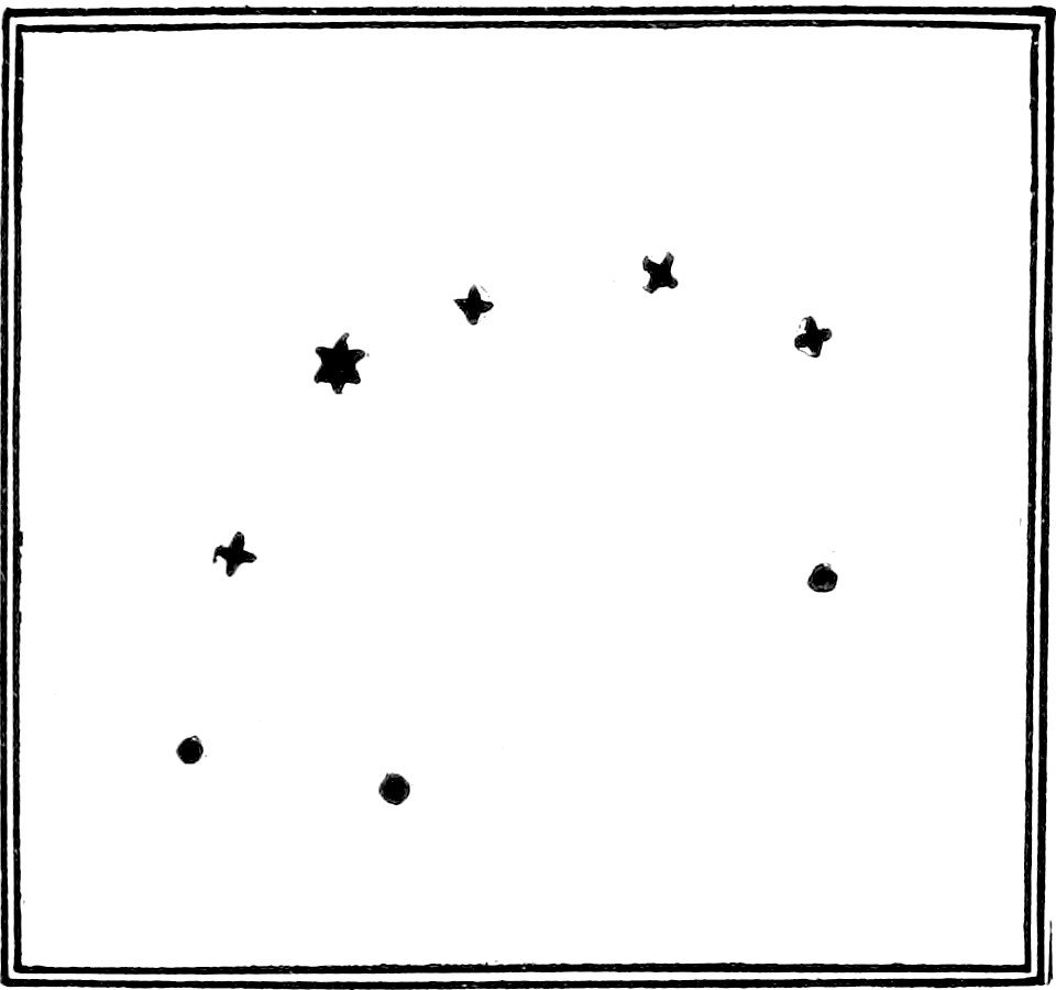 Fig. 58.—The Northern Crown. — The semicircle of stars that forms the Crown, opening downward, with its brightest star at the upper left of the arc.