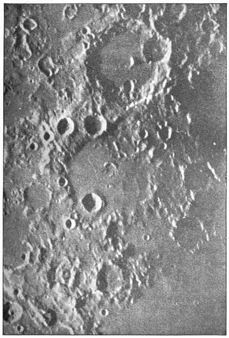 View on the Moon. (By Lœwy and Puiseux, Paris Observatory.) The large central crater is Hipparchus and above it is Albategnius