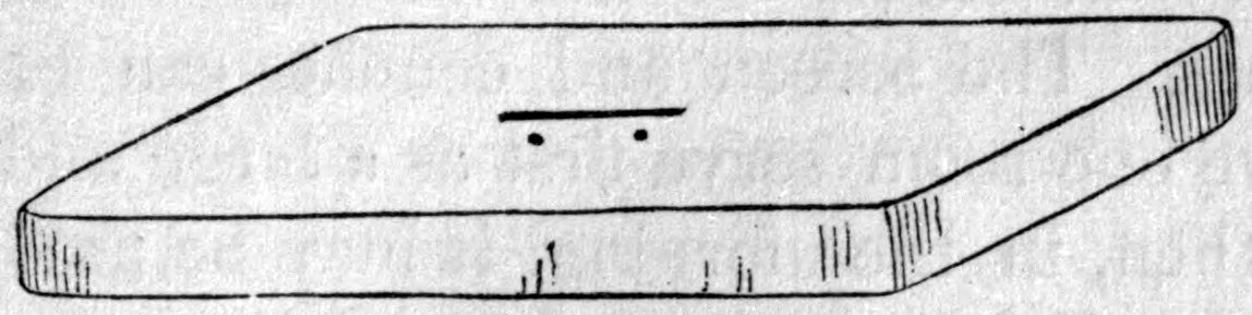 Fig. 9. — The straw mattress case, a flat rectangular pad with a short opening across the middle of its top, closed with two buttons.