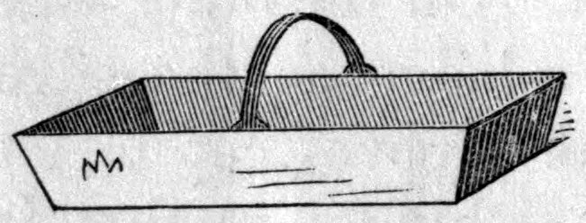 Fig. 16. — The tray for knives, forks and spoons, a long, shallow, open tray with sloping sides and a single arched handle rising from the middle.