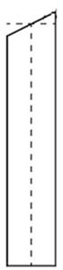 One of the narrow strips on its own: a thin upright strip whose top slopes a little, with a dashed line across it.