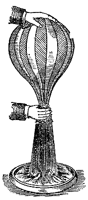 A fire balloon held over the chimney of a spirit flame. The hot products of the burning fill it, and it rises — a rough measure of how much matter goes up from a flame.