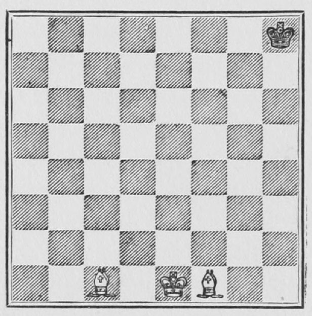 White: King e1, Bishops c1, f1. Black: King h8.