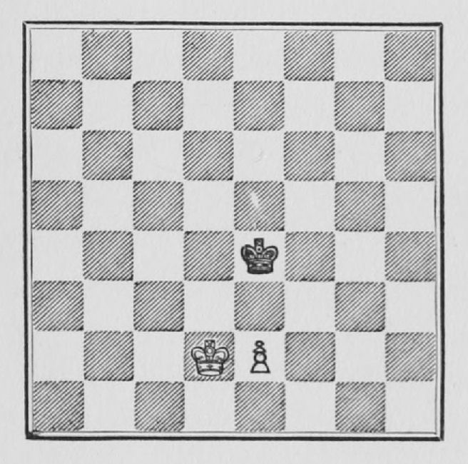 White: King d2, Pawn e2. Black: King e4.