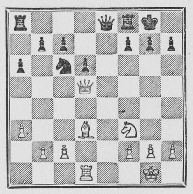 White: King g1, Queen d5, Rook d1, Bishop d3, Knight f3, Pawns a3, b2, c2, f2, g2, h2. Black: King g8, Queen e8, Rooks a8, f8, Knight c6, Pawns a6, b7, c7, d6, f7, g7, h7.