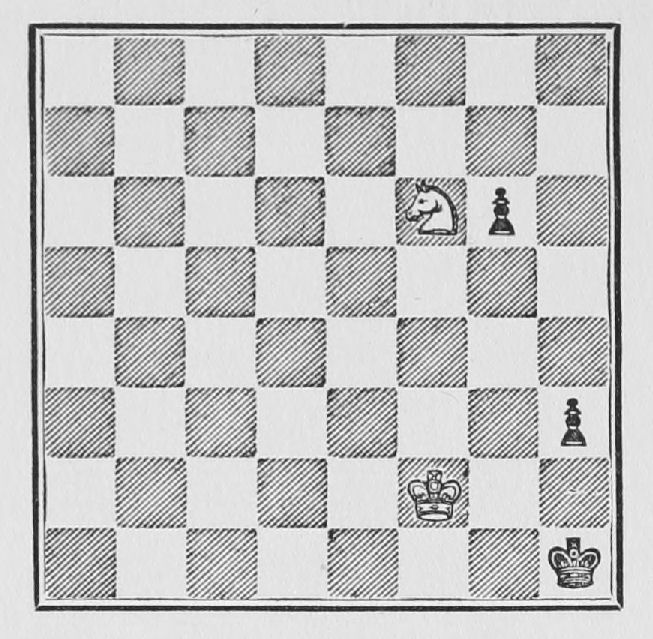 White: King f2, Knight f6. Black: King h1, Pawns g6, h3.
