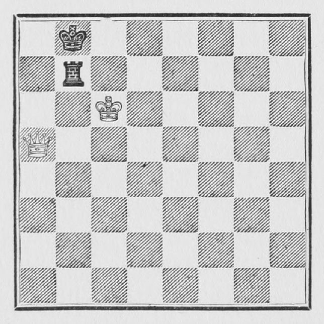 White: King c6, Queen a5. Black: King b8, Rook b7.