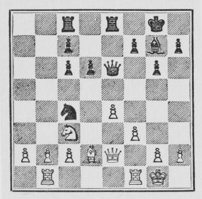 White: King g1, Queen e2, Rooks b1, f1, Bishop d2, Knight c3, Pawns a2, b2, c2, e4, f3, g2, h2. Black: King g8, Queen e6, Rooks c8, e8, Bishop g7, Knight c4, Pawns c6, c7, d6, f7, g6, h7.