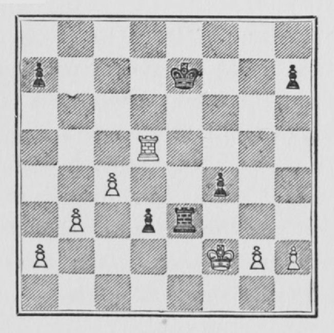White: King f2, Rook d5, Pawns a2, b3, c4, g2, h2. Black: King e7, Rook e3, Pawns a7, d3, f4, h7.