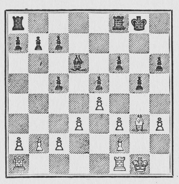 White: King g1, Rooks a1, f1, Bishop g3, Pawns a2, b2, c2, d3, e4, f2, f3, h3. Black: King g8, Rooks a8, f8, Bishop d6, Pawns a7, b7, c5, c7, e5, f6, g5, h6.