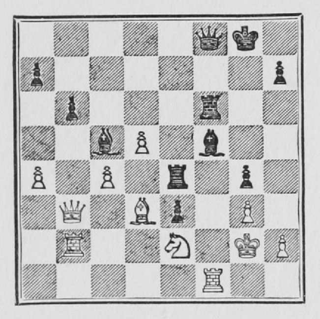White: King g2, Queen b3, Rooks b2, f1, Bishop d3, Knight e2, Pawns a4, c4, d5, g3, h2. Black: King g8, Queen f8, Rooks e4, f6, Bishops c5, f5, Pawns a7, b6, e3, g4, h7.