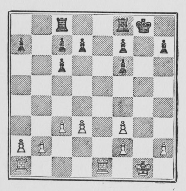 White: King g1, Rooks a1, e1, Pawns a2, b2, c3, d3, f2, f3, h2. Black: King g8, Rooks c8, f8, Pawns a7, c6, c7, d7, f6, f7, h7.