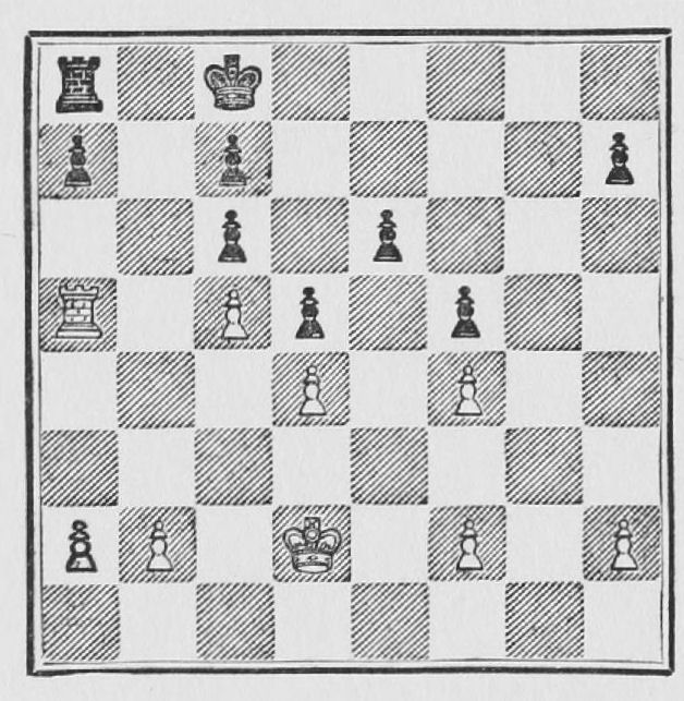 White: King d2, Rook a5, Pawns a2, b2, c5, d4, f2, f4, h2. Black: King c8, Rook a8, Pawns a7, c6, c7, d5, e6, f5, h7.