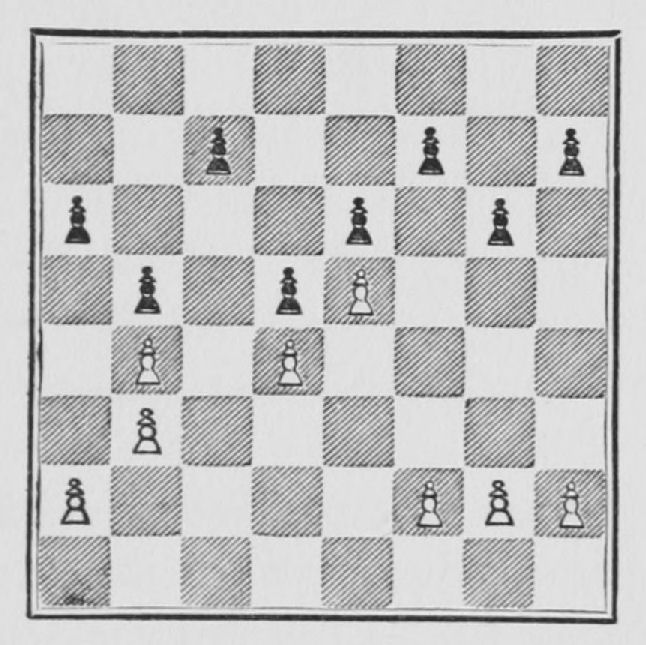 White: Pawns a2, b3, b4, d4, e5, f2, g2, h2. Black: Pawns a6, b5, c7, d5, e6, f7, g6, h7.