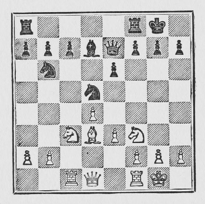 White: King g1, Queen d1, Rooks c1, f1, Bishop d3, Knights c3, f3, Pawns a2, b2, d4, e3, f2, g2, h2. Black: King g8, Queen e7, Rooks a8, f8, Bishop d7, Knights b6, d5, Pawns a7, b7, c7, e6, f7, g7, h7.