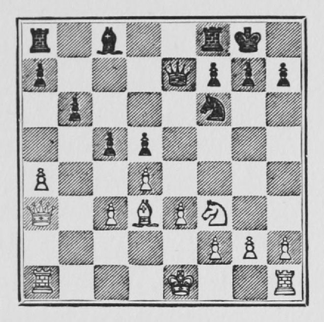 White: King e1, Queen a3, Rooks a1, h1, Bishop d3, Knight f3, Pawns a4, c3, d4, e3, f2, g2, h2. Black: King g8, Queen e7, Rooks a8, f8, Bishop c8, Knight f6, Pawns a7, b6, c5, d5, f7, g7, h7.