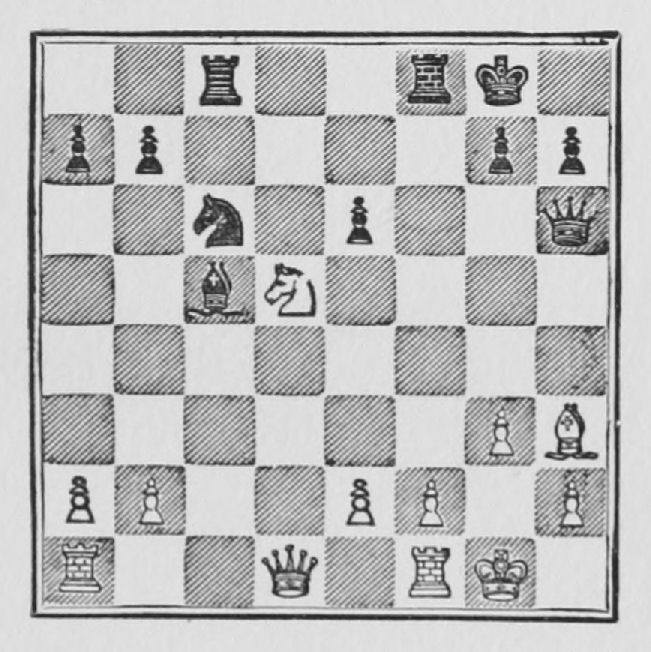White: King g1, Queen d1, Rooks a1, f1, Bishop h3, Knight d5, Pawns a2, b2, e2, f2, g3, h2. Black: King g8, Queen h6, Rooks c8, f8, Bishop c5, Knight c6, Pawns a7, b7, e6, g7, h7.
