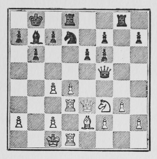 White: King c1, Queen e3, Rooks d1, d3, Bishop e2, Knight f3, Pawns a2, c2, c4, d4, f2, g3, h2. Black: King b8, Queen f5, Rooks d8, g8, Bishop b7, Knight d7, Pawns a7, b6, c7, e6, f6, f7, h7.