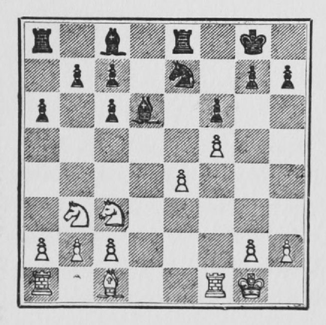 White: King g1, Rooks a1, f1, Bishop c1, Knights b3, c3, Pawns a2, b2, c2, e4, f5, g2, h2. Black: King g8, Rooks a8, e8, Bishops c8, d6, Knight e7, Pawns a6, b7, c6, c7, f6, g7, h7.