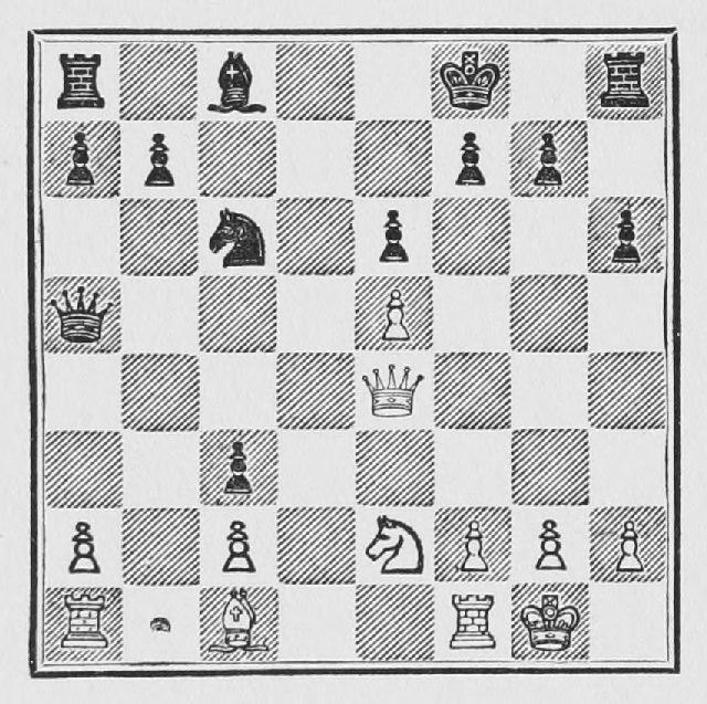 White: King g1, Queen e4, Rooks a1, f1, Bishop c1, Knight e2, Pawns a2, c2, e5, f2, g2, h2. Black: King f8, Queen a5, Rooks a8, h8, Bishop c8, Knight c6, Pawns a7, b7, c3, e6, f7, g7, h6.
