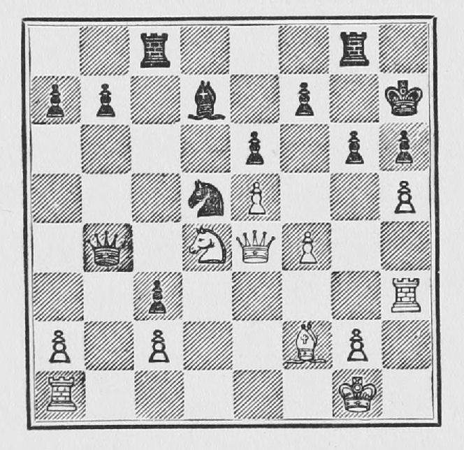 White: King g1, Queen e4, Rooks a1, h3, Bishop f2, Knight d4, Pawns a2, c2, e5, f4, g2, h5. Black: King h7, Queen b4, Rooks c8, g8, Bishop d7, Knight d5, Pawns a7, b7, c3, e6, f7, g6, h6.
