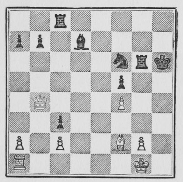 White: King g1, Queen b4, Rook a1, Bishop f2, Pawns a2, c2, f4, g2. Black: King h6, Rooks c8, g6, Bishop d7, Knight f6, Pawns a7, b7, c3, f5.