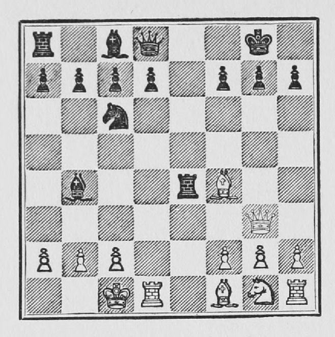 White: King c1, Queen g3, Rooks d1, h1, Bishops f1, f4, Knight g1, Pawns a2, b2, c2, f2, g2, h2. Black: King g8, Queen d8, Rooks a8, e4, Bishops b4, c8, Knight c6, Pawns a7, b7, c7, d7, f7, g7, h7.