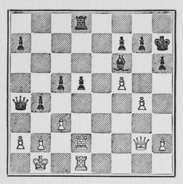 White: King b1, Queen g2, Rooks d1, d2, Pawns a2, b2, c3, f5, g4, h2. Black: King h7, Queen a4, Rook d8, Bishop f6, Pawns a7, b4, c5, d5, f7, g7, h6.