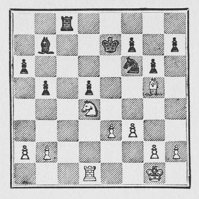 White: King g1, Rook d1, Bishop g5, Knight d4, Pawns a2, b2, e3, f3, g2, h2. Black: King e7, Rook c8, Bishop b7, Knight f6, Pawns a6, b5, d5, f7, g6, h7.