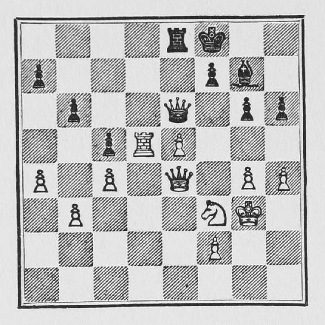 White: King g3, Queen e4, Rook d5, Knight f3, Pawns a4, b3, c4, e5, f2, g4, h4. Black: King f8, Queen e6, Rook e8, Bishop g7, Pawns a7, b6, c5, f7, g6, h6.