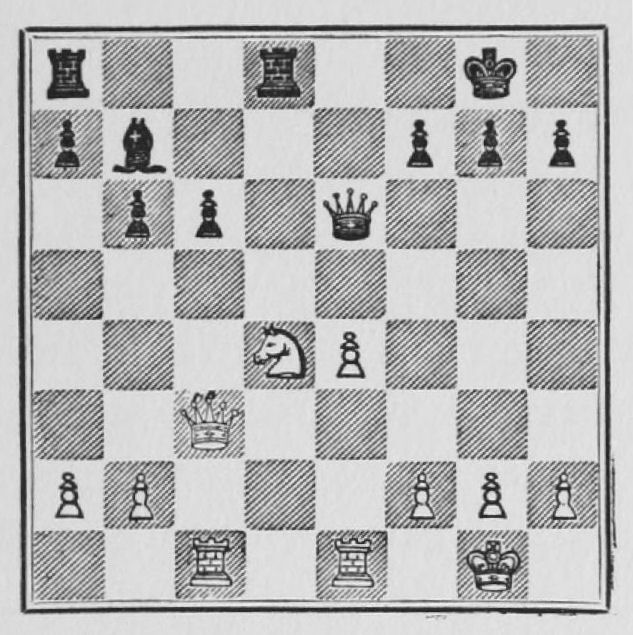 White: King g1, Queen c3, Rooks c1, e1, Knight d4, Pawns a2, b2, e4, f2, g2, h2. Black: King g8, Queen e6, Rooks a8, d8, Bishop b7, Pawns a7, b6, c6, f7, g7, h7.
