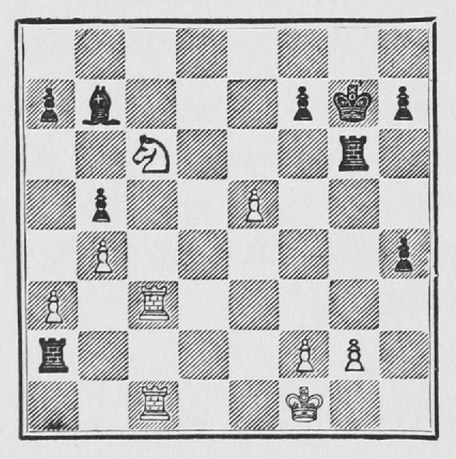 White: King f1, Rooks c1, c3, Knight c6, Pawns a3, b4, e5, f2, g2. Black: King g7, Rooks a2, g6, Bishop b7, Pawns a7, b5, f7, h4, h7.