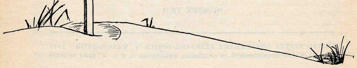 Line drawing of a sandy slope with tufts of dune grass; the foot of a signpost shows at the left edge.