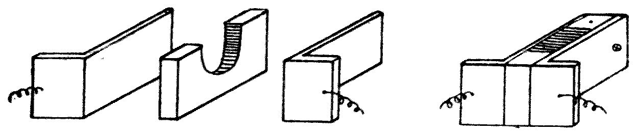 The filings detector. A thin slip of ivory with a gap cut in it is faced on both sides with silver plates bent into an L, making a very narrow box; the pinch of metal powder inside it will not carry a current until an electric wave arrives, and then the bell rings.