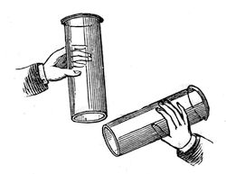 Pouring a gas upwards. The jar of hydrogen is turned up beneath a second jar held mouth downwards above it, and the gas leaves the lower jar and rises into the upper one.