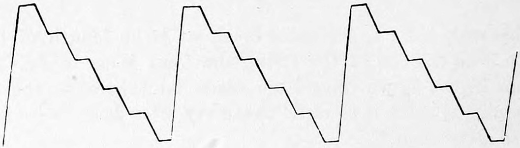 Fig. 25. — A vibrational figure of a bowed violin string: three sawtooth waves whose long descending sides are broken into small step-like crumples.