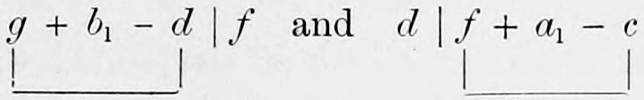 The chords g + b₁ − d | f and d | f + a₁ − c, a square bracket beneath each marking its major triad, g + b₁ − d and f + a₁ − c.