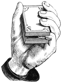 Fig. 1. — The left hand holds the pack face downwards, thumb along the left side and fingers curled over the right, with the top joint of the little finger inserted between the two halves.