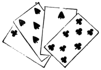 Fig. 39. — The fan turned to show black faces only: the eight of clubs fully visible in front, with rows of spade and club pips showing on the half-covered cards behind it.