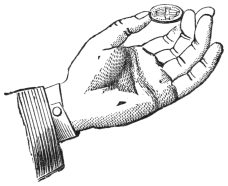 Fig. 66. — The left hand palm upwards with the coin resting at the tips of the thumb and fingers, ready for Pass 4.