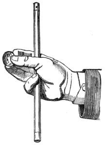 Fig. 73. — Pass 8: the right hand holding the wand upright, with the coin held lightly at the tips of the fingers and thumb.