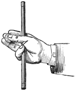 Fig. 74. — The wand still held upright in the same hand, the coin now driven back out of sight behind the first three fingers.