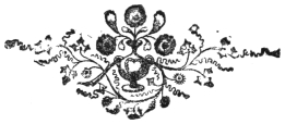A tailpiece: an urn of flowers with trailing sprays and foliage on either side.