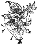 A tailpiece: a leafy spray with a single open flower at its tip.