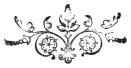 A tailpiece: a small symmetrical scroll of foliage with two rosettes and a leaf at its centre.