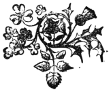 A tailpiece of a rose, a shamrock and a thistle entwined.