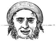 Fig. 158. — The dancing sailor's head, in a round hat, with the black silk thread shown as a dotted line caught in the little hooks at each side of the head.