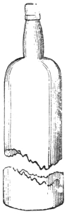 Fig. 206. — The breaking bottle, its lower part pulled away along a wavy, jagged edge like fractured glass.
